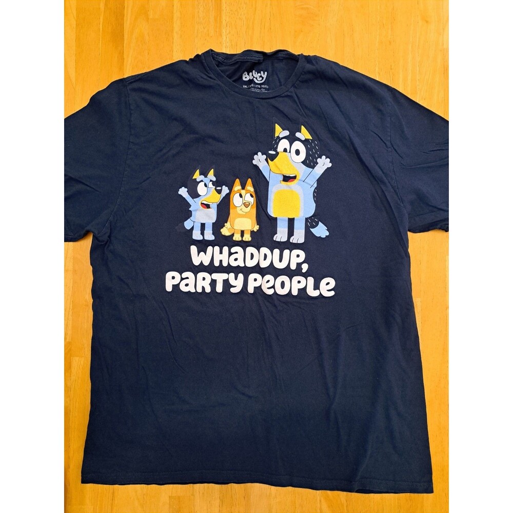 Bluey Adult T-Shirt Bingo Bluey Whaddup Party People Disney Navy Blue Size 2XL